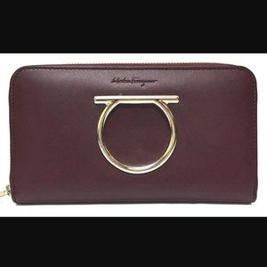Salvatore Ferragamo Gancini Long Wallet in Wine NEW IN BOX